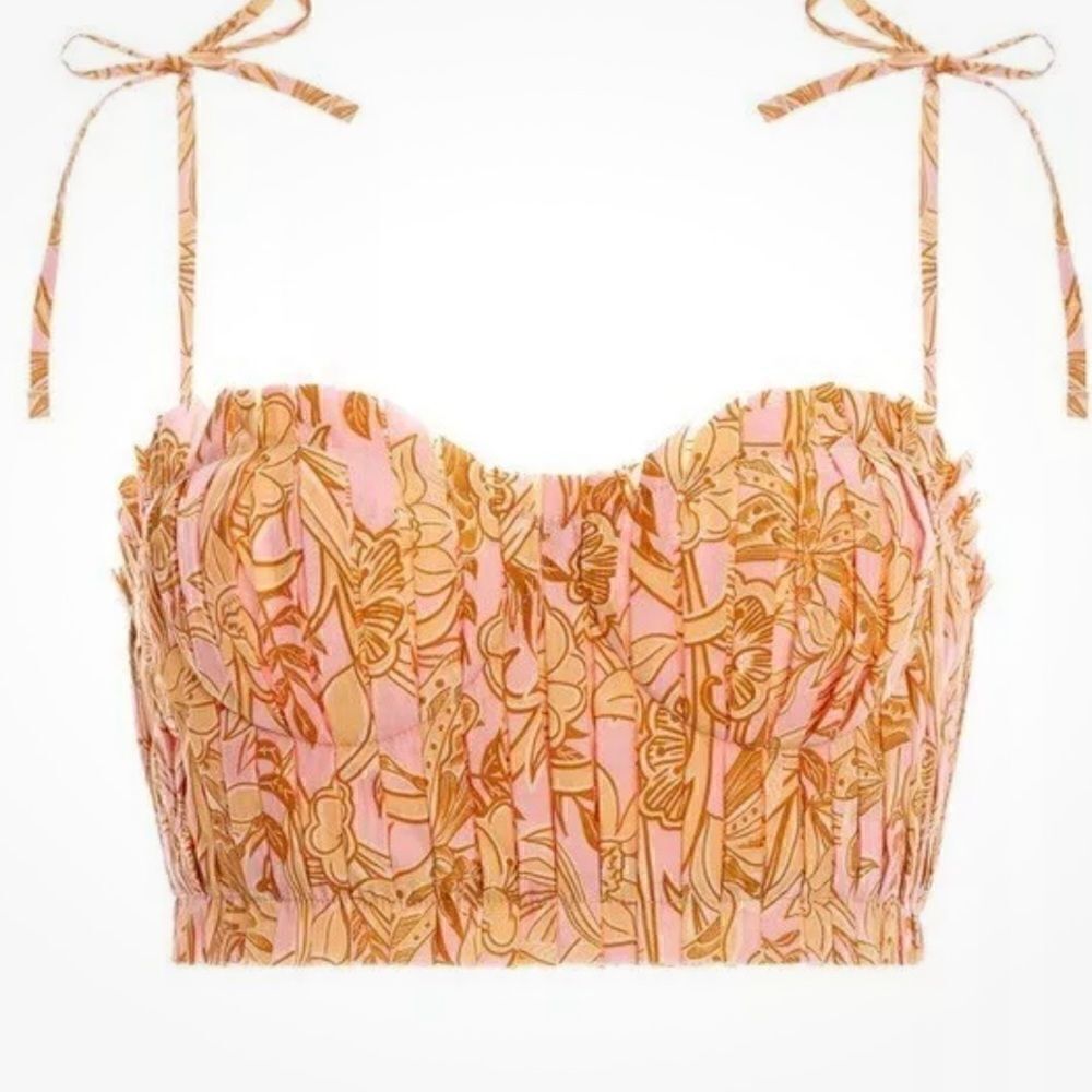 AGUA BY AGUA BENDITA Moringa pleated floral-print cotton bra top NWT XL - Picture 8 of 9